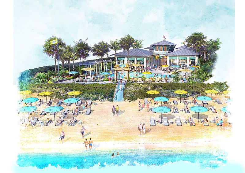 Drawing on which residents relax on the beach